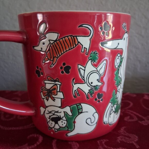 St. Nicholas Square Red Ceramic Holiday Dog Themed Coffee Mug - Picture 11 of 11